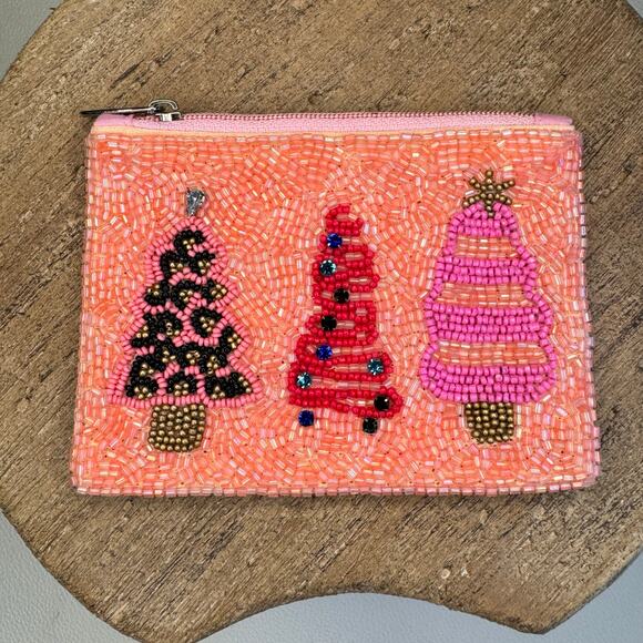 Beaded Holiday Coin Purse Christmas Gift Stocking Travel Pouch NEW FAST SHIP - Picture 1 of 6